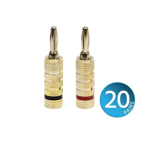 MONOPRICE 20 PAIRS Of High-Quality Gold Plated Speaker Banana Plugs_ Closed Scre 21822